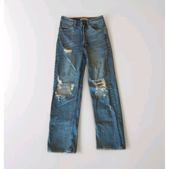 Wild Fable Jeans Womens 2 Denim Blue High Rise Straight Distressed Stretch 90s - Picture 1 of 7